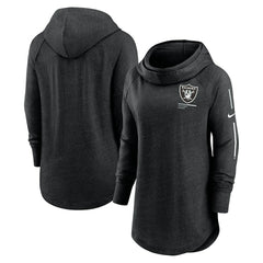 Las Vegas Raiders Women's Minimal Statement Lightweight Raglan Funnel Neck Pullover Hoodie Black | Nike for Sale