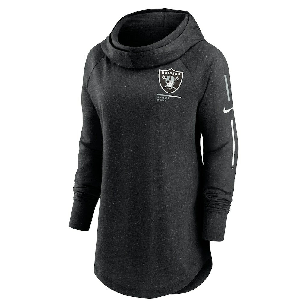 Las Vegas Raiders Women's Minimal Statement Lightweight Raglan Funnel Neck Pullover Hoodie Black | Nike for Sale