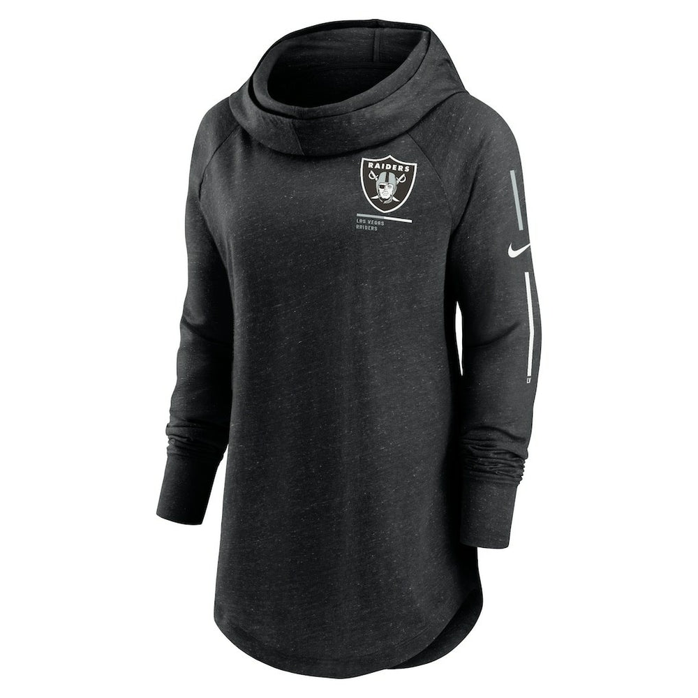 Las Vegas Raiders Women's Minimal Statement Lightweight Raglan Funnel Neck Pullover Hoodie Black | Nike for Sale