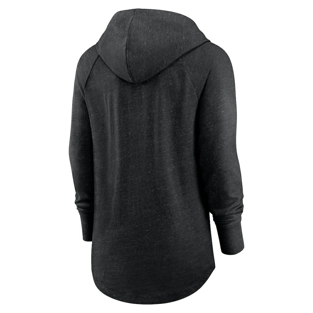 Las Vegas Raiders Women's Minimal Statement Lightweight Raglan Funnel Neck Pullover Hoodie Black | Nike for Sale