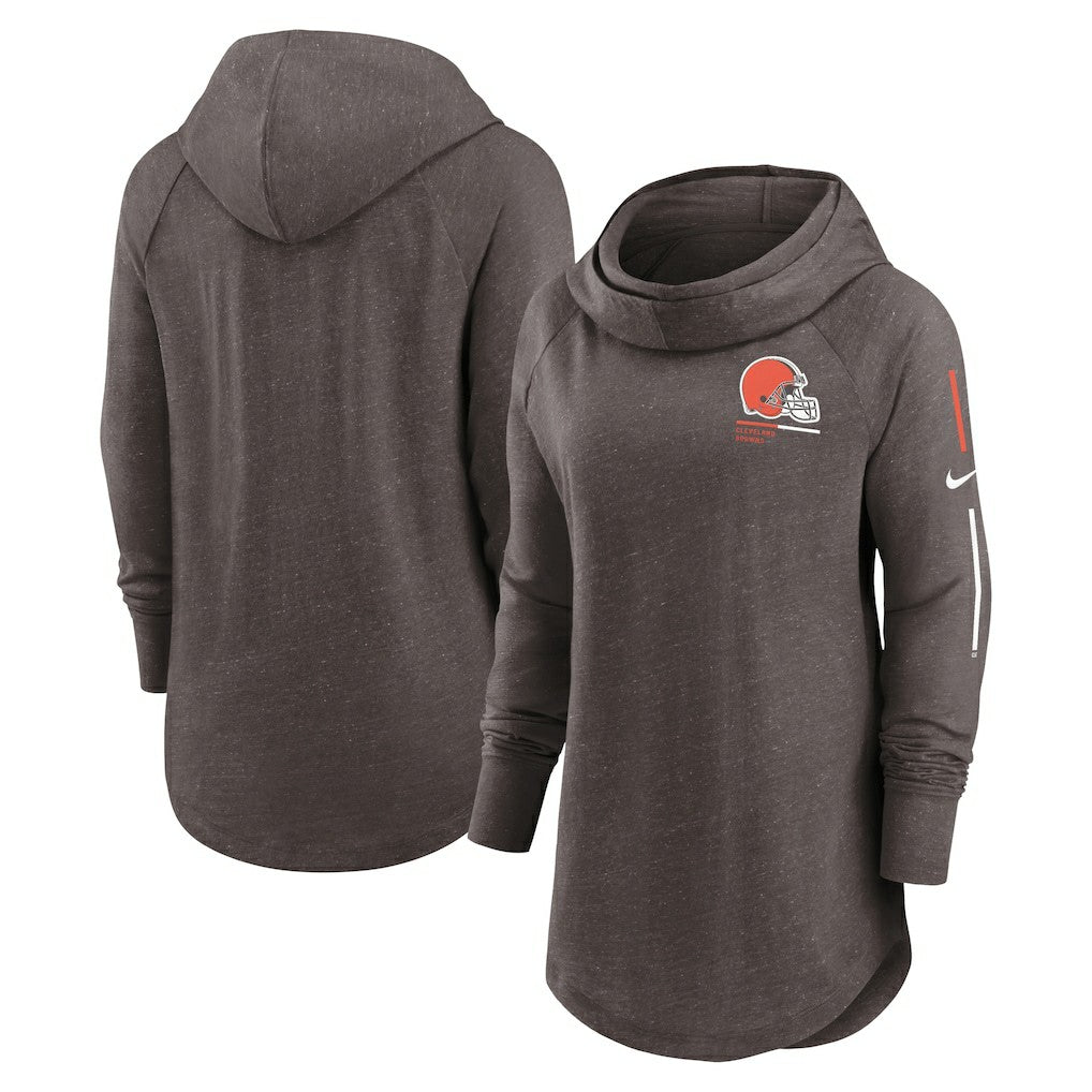 Cleveland Browns Women's Minimal Statement Lightweight Raglan Funnel Neck Pullover Hoodie Brown | Nike for Sale