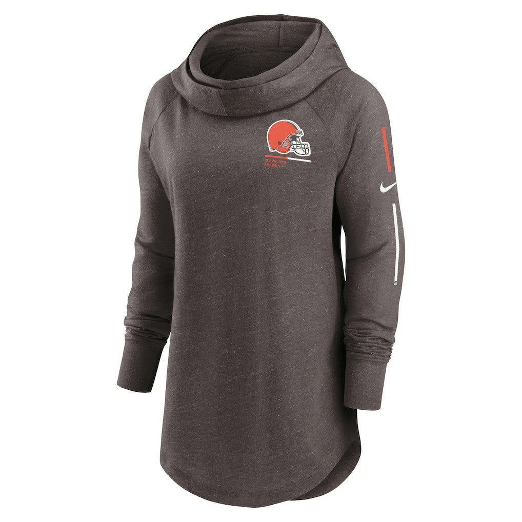 Cleveland Browns Women's Minimal Statement Lightweight Raglan Funnel Neck Pullover Hoodie Brown | Nike for Sale