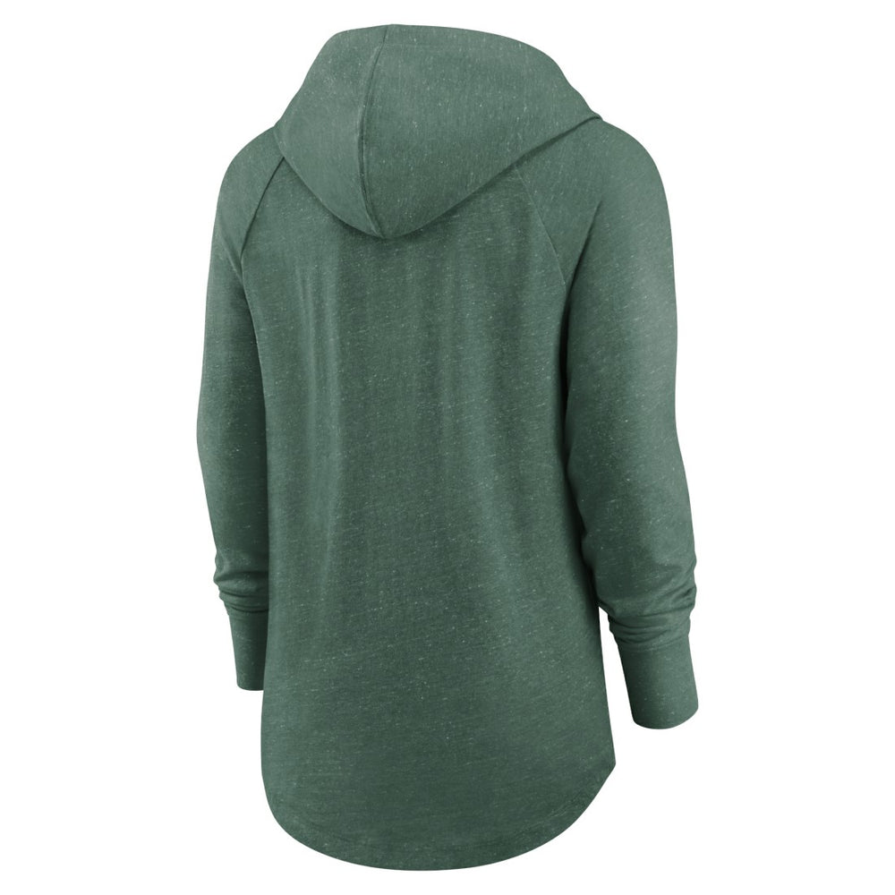 Green Bay Packers Women's Minimal Statement Lightweight Raglan Funnel Neck Pullover Hoodie Heather Green | Nike for Sale
