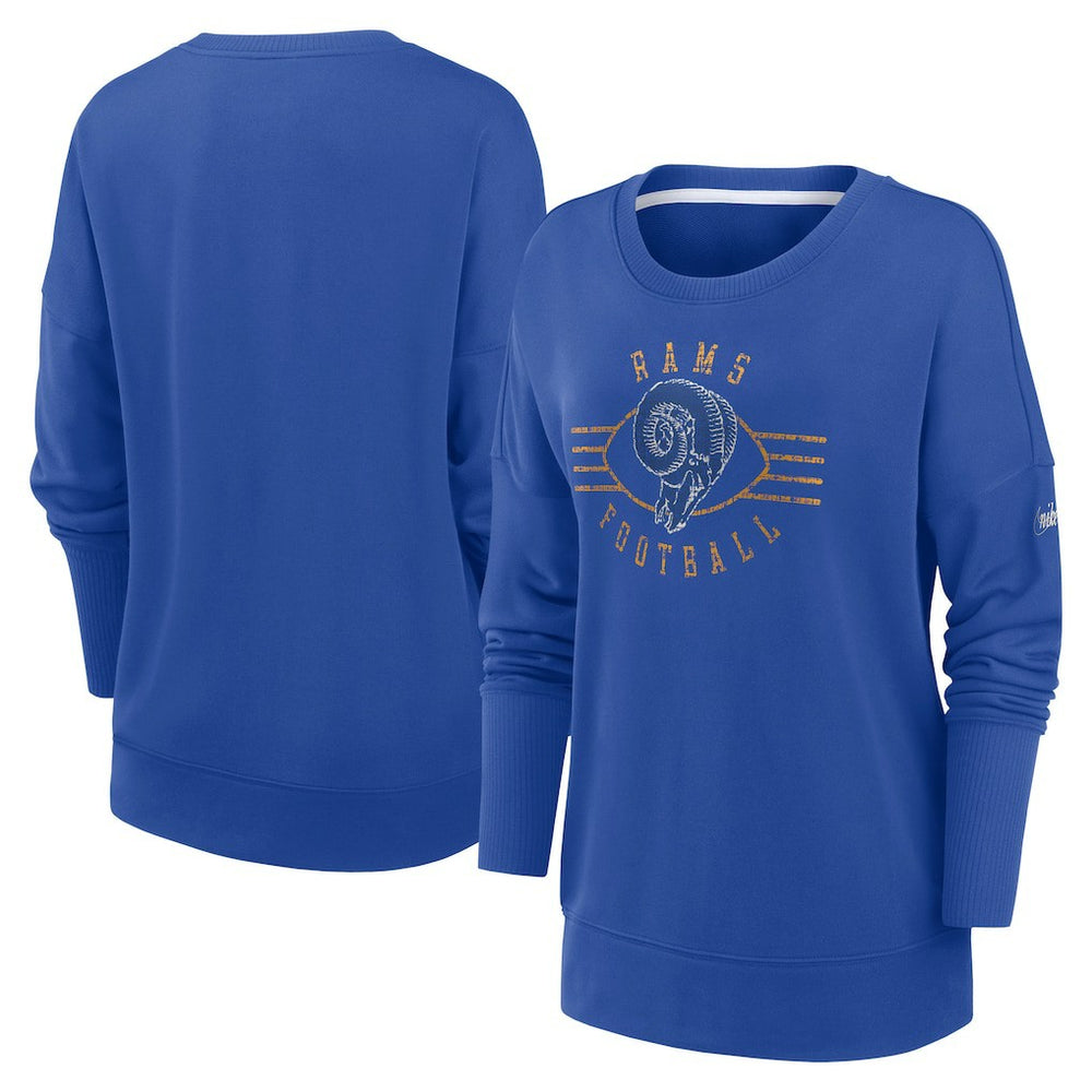 Los Angeles Rams Women's Rewind Playback Icon Performance Pullover Sweatshirt Royal | Nike for Sale