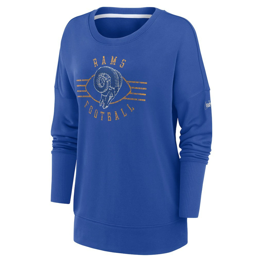 Los Angeles Rams Women's Rewind Playback Icon Performance Pullover Sweatshirt Royal | Nike for Sale