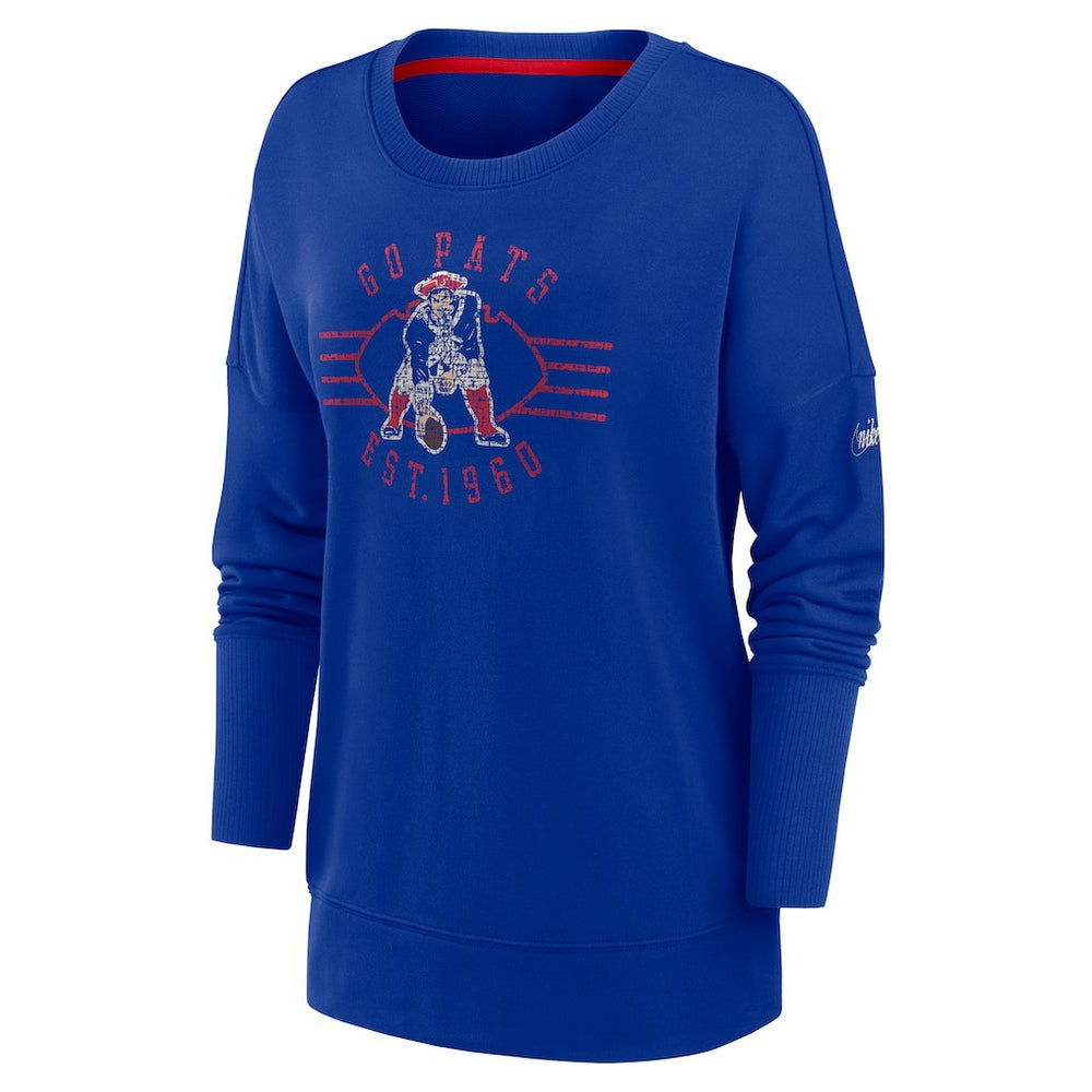 New England Patriots Women's Rewind Playback Icon Performance Pullover Sweatshirt Royal | Nike for Sale
