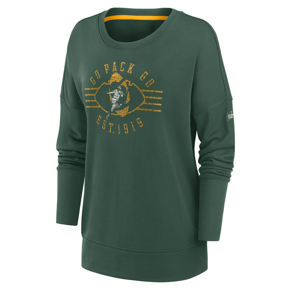 Green Bay Packers Women's Rewind Playback Icon Performance Pullover Sweatshirt Green | Nike for Sale