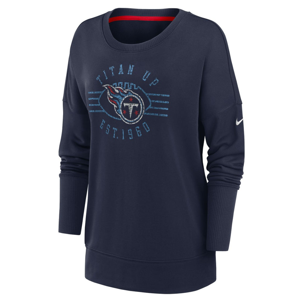 Tennessee Titans Women's Rewind Playback Icon Performance Pullover Sweatshirt Navy | Nike for Sale