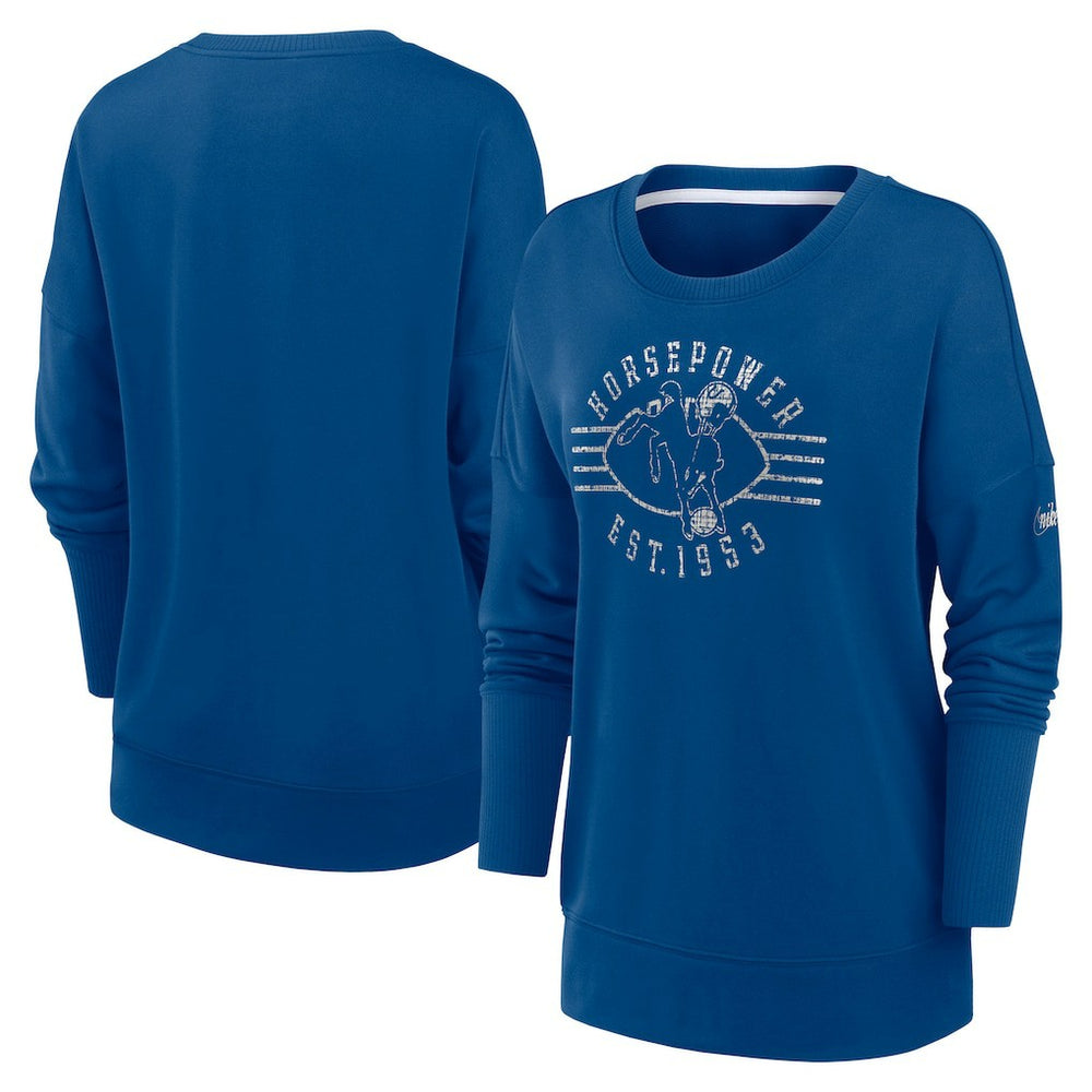 Indianapolis Colts Women's Rewind Playback Icon Performance Pullover Sweatshirt Royal | Nike for Sale
