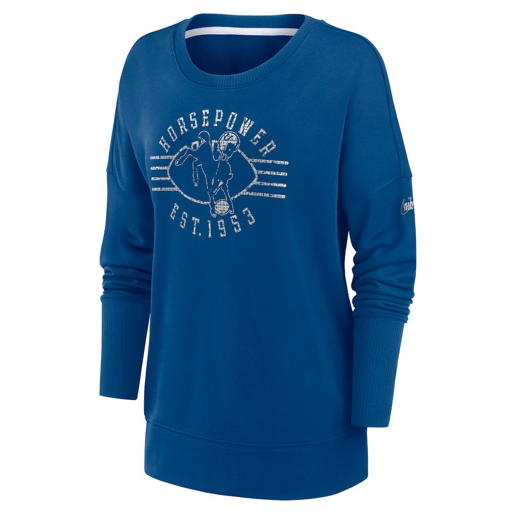 Indianapolis Colts Women's Rewind Playback Icon Performance Pullover Sweatshirt Royal | Nike for Sale