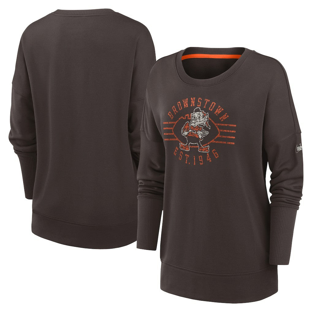 Cleveland Browns Women's Rewind Playback Icon Performance Pullover Sweatshirt Brown | Nike for Sale