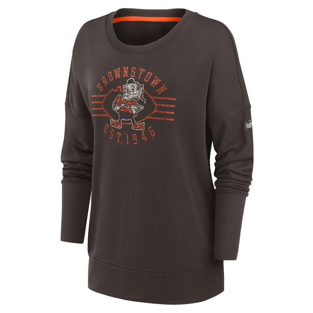 Cleveland Browns Women's Rewind Playback Icon Performance Pullover Sweatshirt Brown | Nike for Sale