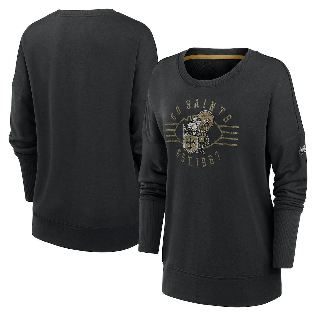 New Orleans Saints Women's Rewind Playback Icon Performance Pullover Sweatshirt Black | Nike for Sale