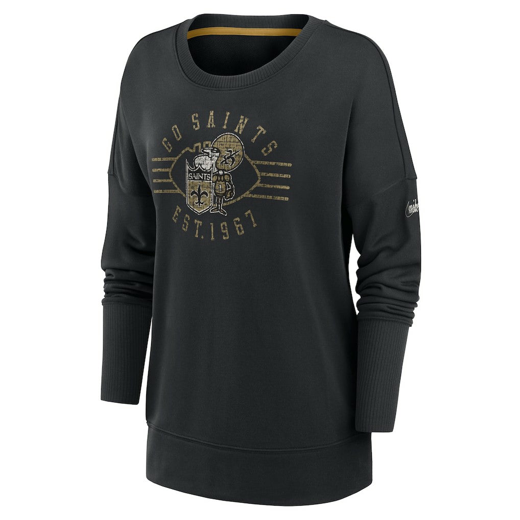 New Orleans Saints Women's Rewind Playback Icon Performance Pullover Sweatshirt Black | Nike for Sale