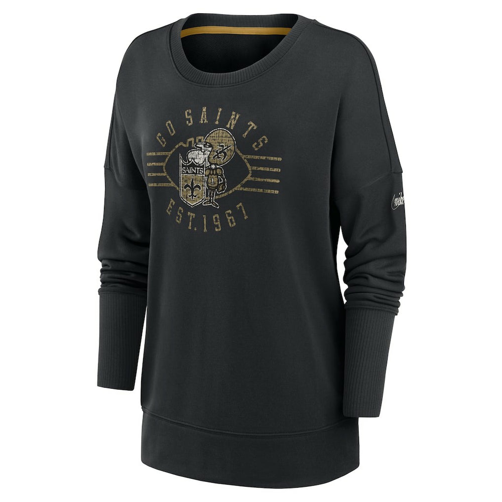 New Orleans Saints Women's Rewind Playback Icon Performance Pullover Sweatshirt Black | Nike for Sale