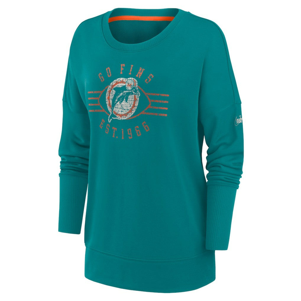 Miami Dolphins Women's Rewind Playback Icon Performance Pullover Sweatshirt Aqua | Nike for Sale