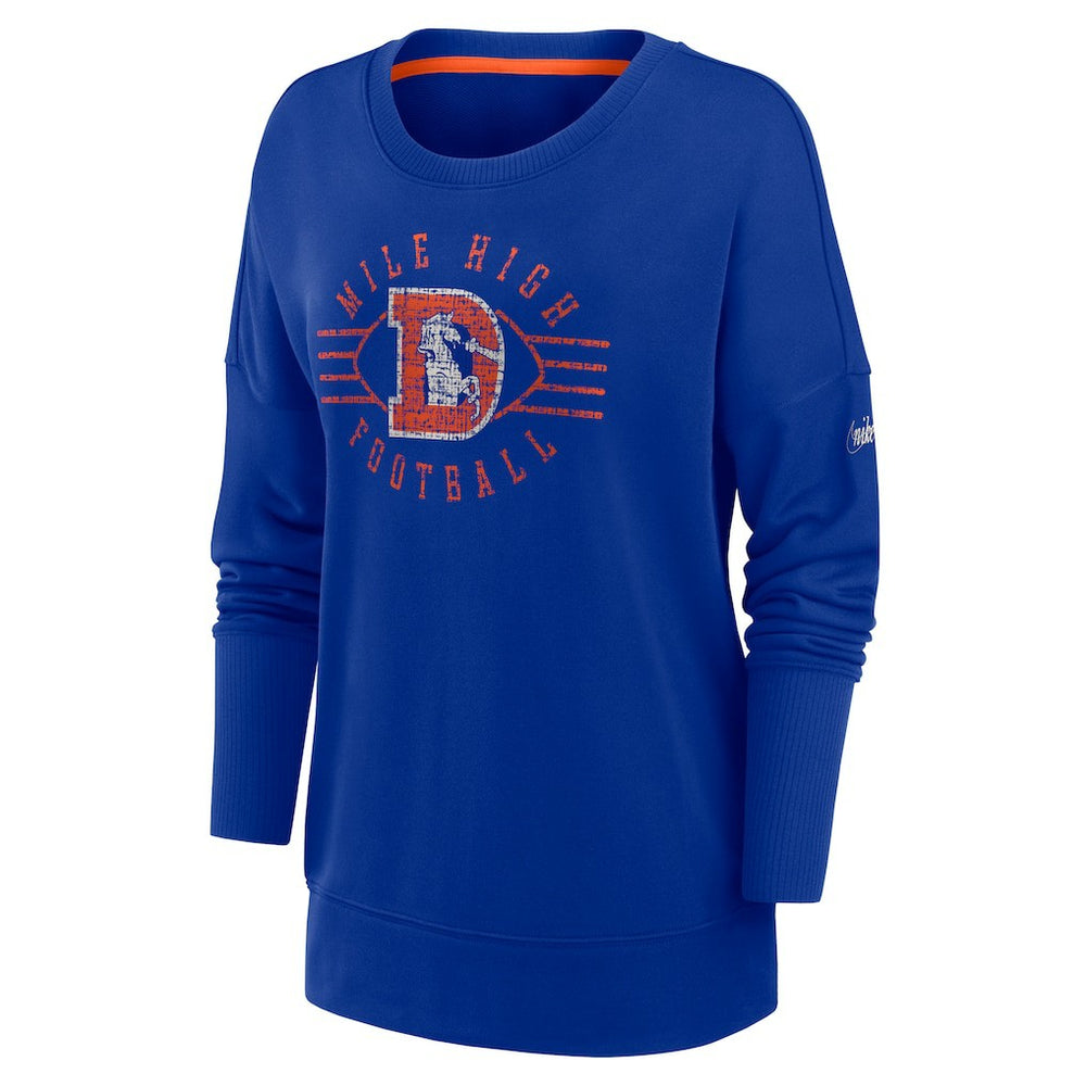 Denver Broncos Women's Rewind Playback Icon Performance Pullover Sweatshirt Royal | Nike for Sale