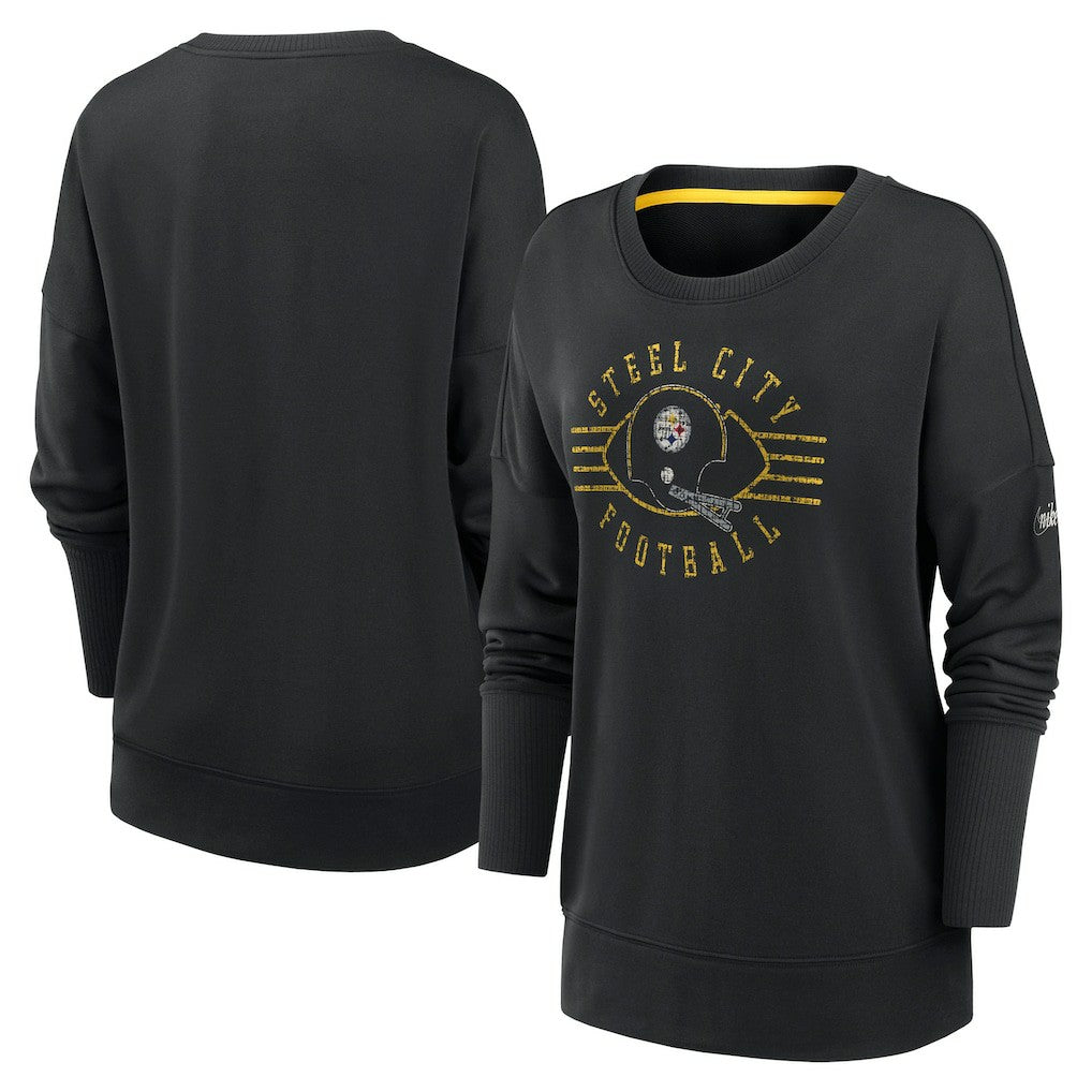 Pittsburgh Steelers Women's Rewind Playback Icon Performance Pullover Sweatshirt Black | Nike for Sale