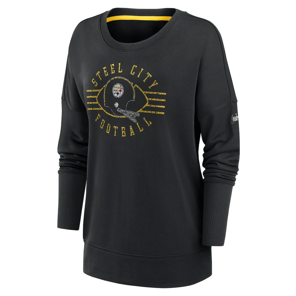 Pittsburgh Steelers Women's Rewind Playback Icon Performance Pullover Sweatshirt Black | Nike for Sale