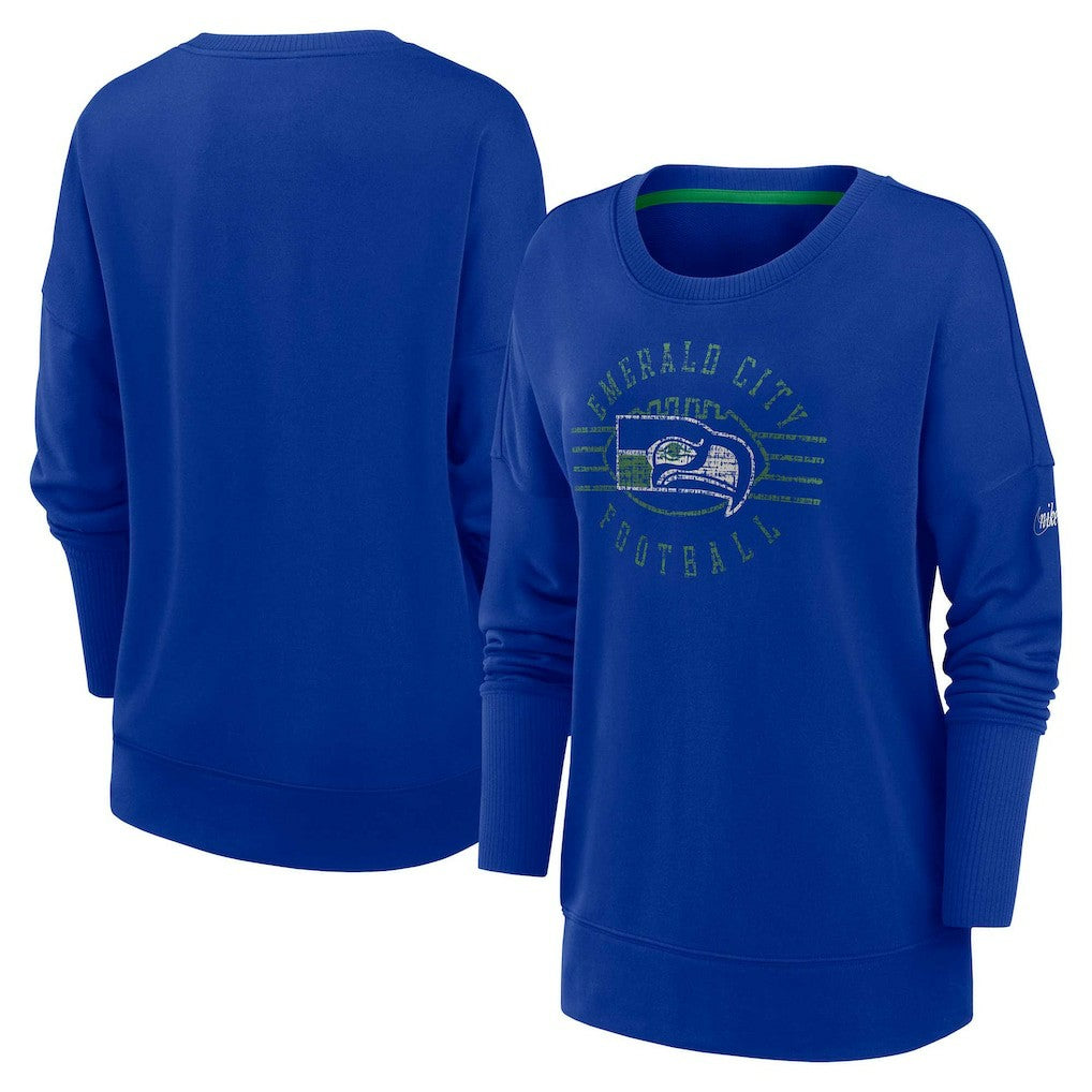 Seattle Seahawks Women's Rewind Playback Icon Performance Pullover Sweatshirt Royal | Nike for Sale