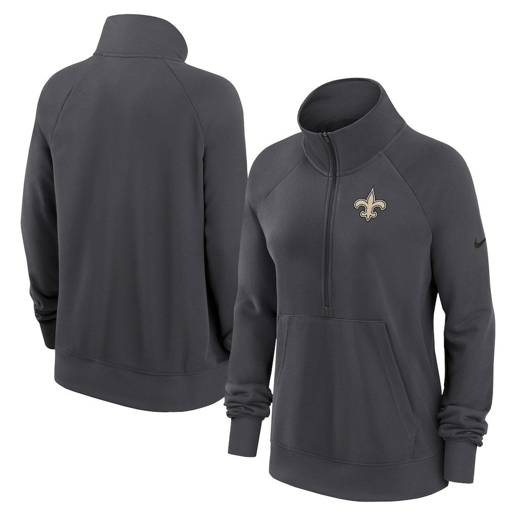 New Orleans Saints Women's Premium Raglan Performance Half-Zip Sweatshirt Charcoal | Nike for Sale