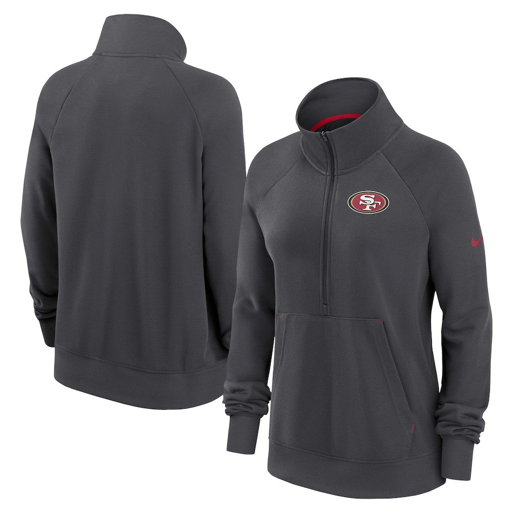 San Francisco 49ers Women's Premium Raglan Performance Half-Zip Sweatshirt Charcoal | Nike for Sale
