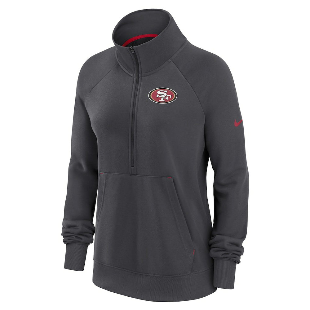 San Francisco 49ers Women's Premium Raglan Performance Half-Zip Sweatshirt Charcoal | Nike for Sale