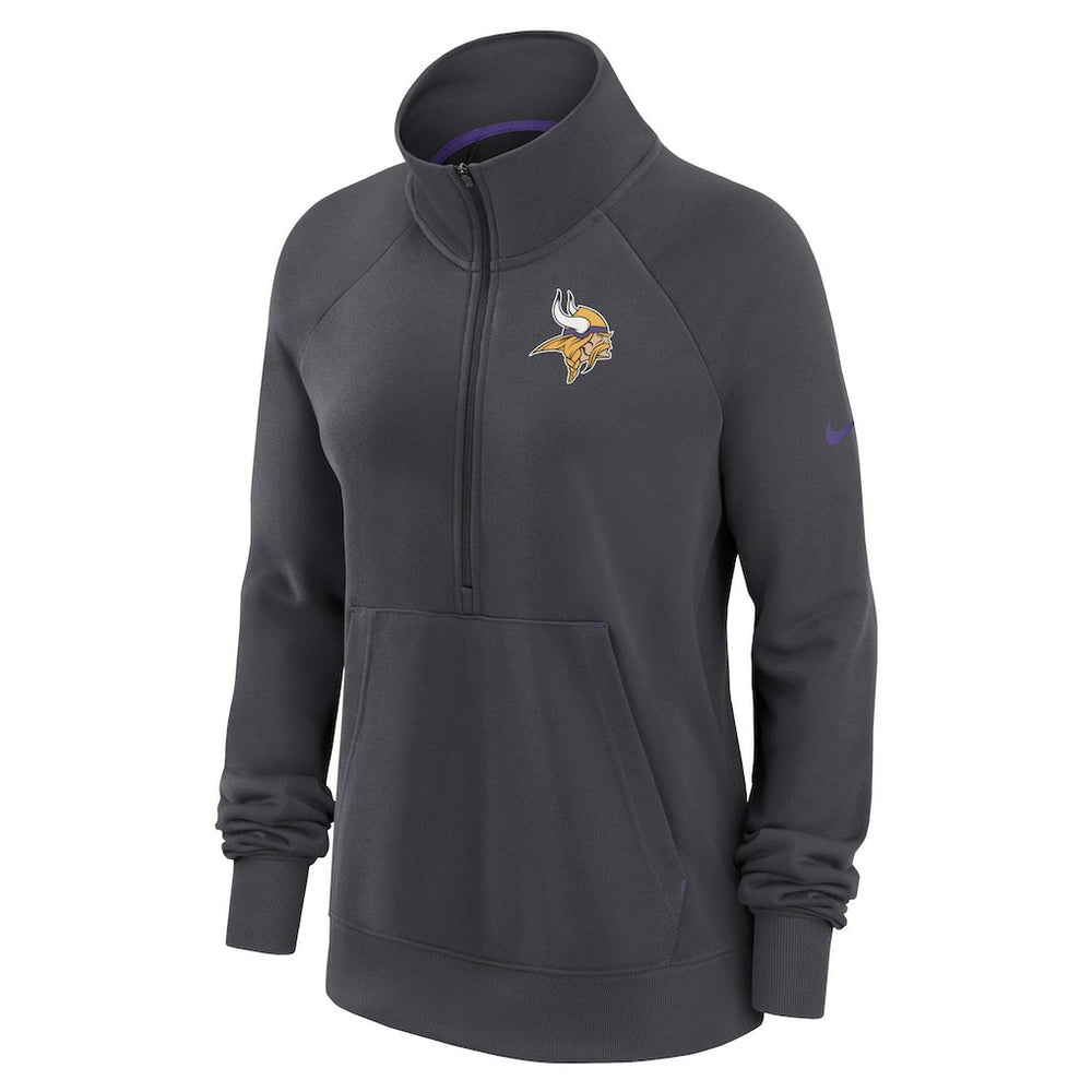 Minnesota Vikings Women's Premium Raglan Performance Half-Zip Sweatshirt Charcoal | Nike for Sale