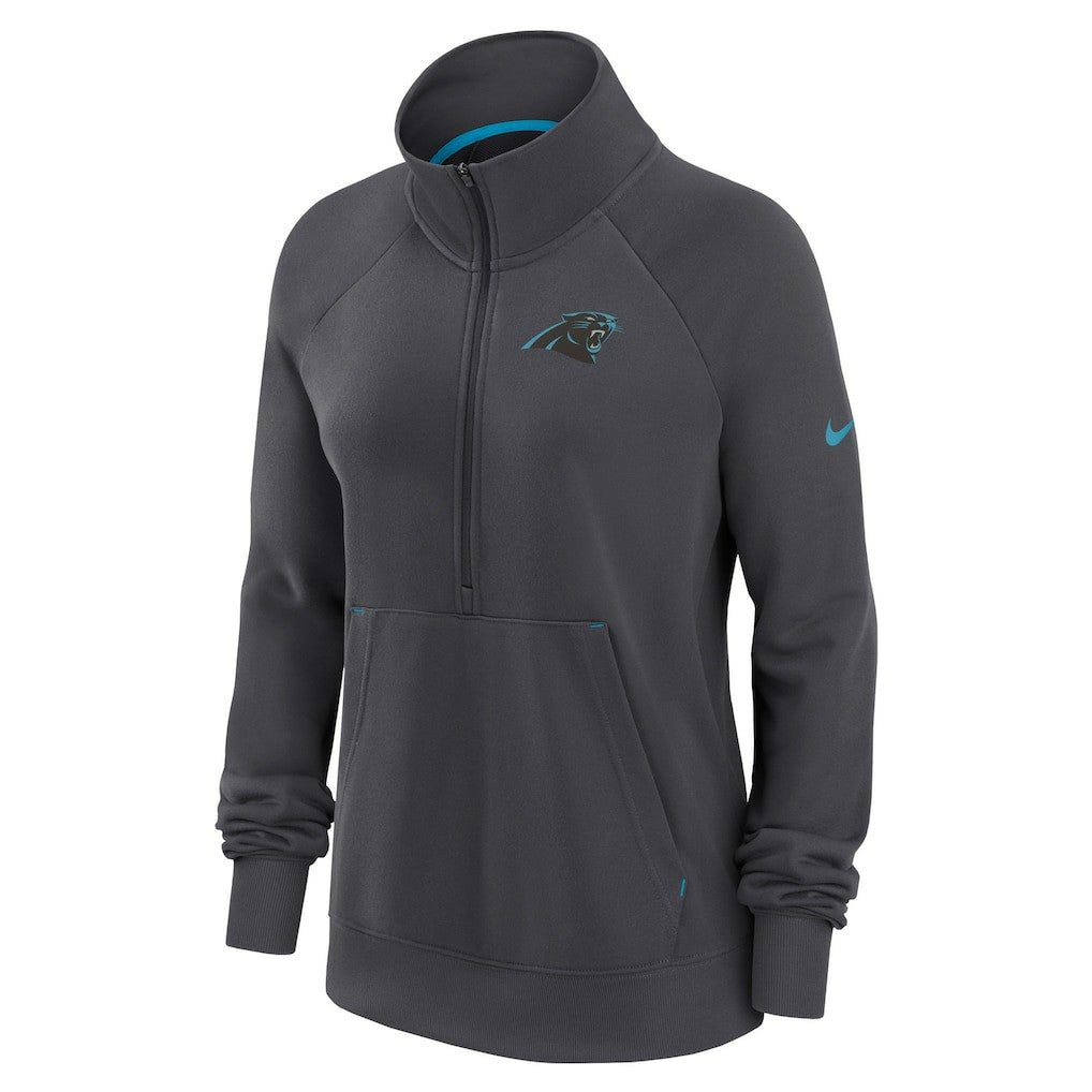 Carolina Panthers Women's Premium Raglan Performance Half-Zip Sweatshirt Charcoal | Nike for Sale