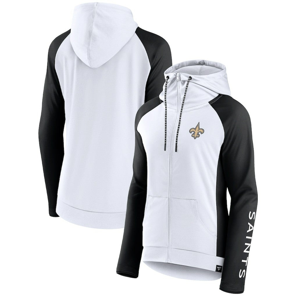 New Orleans Saints Women's End Around Lightweight Raglan Full-Zip Hoodie Jacket White/Black | Fanatics