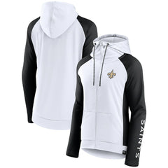 New Orleans Saints Women's End Around Lightweight Raglan Full-Zip Hoodie Jacket White/Black | Fanatics