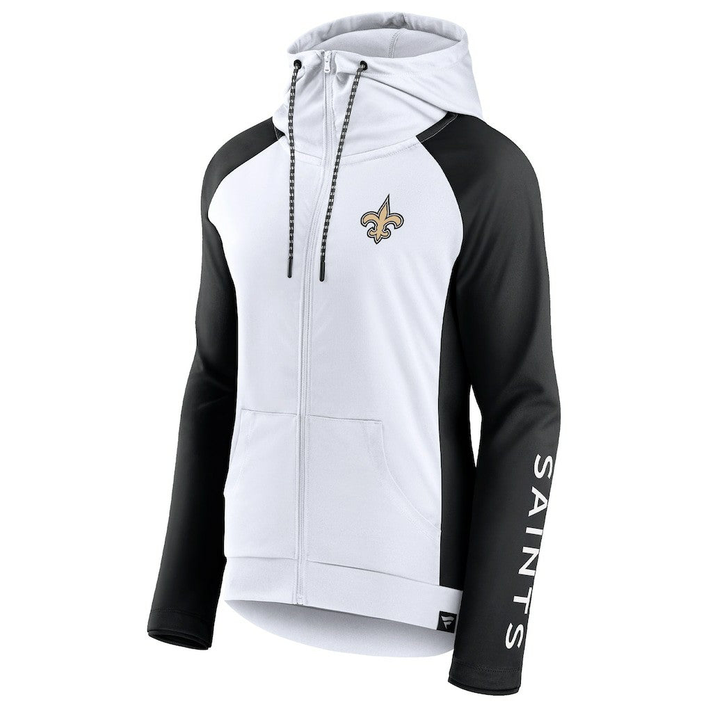 New Orleans Saints Women's End Around Lightweight Raglan Full-Zip Hoodie Jacket White/Black | Fanatics