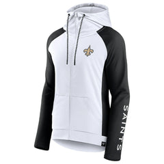 New Orleans Saints Women's End Around Lightweight Raglan Full-Zip Hoodie Jacket White/Black | Fanatics