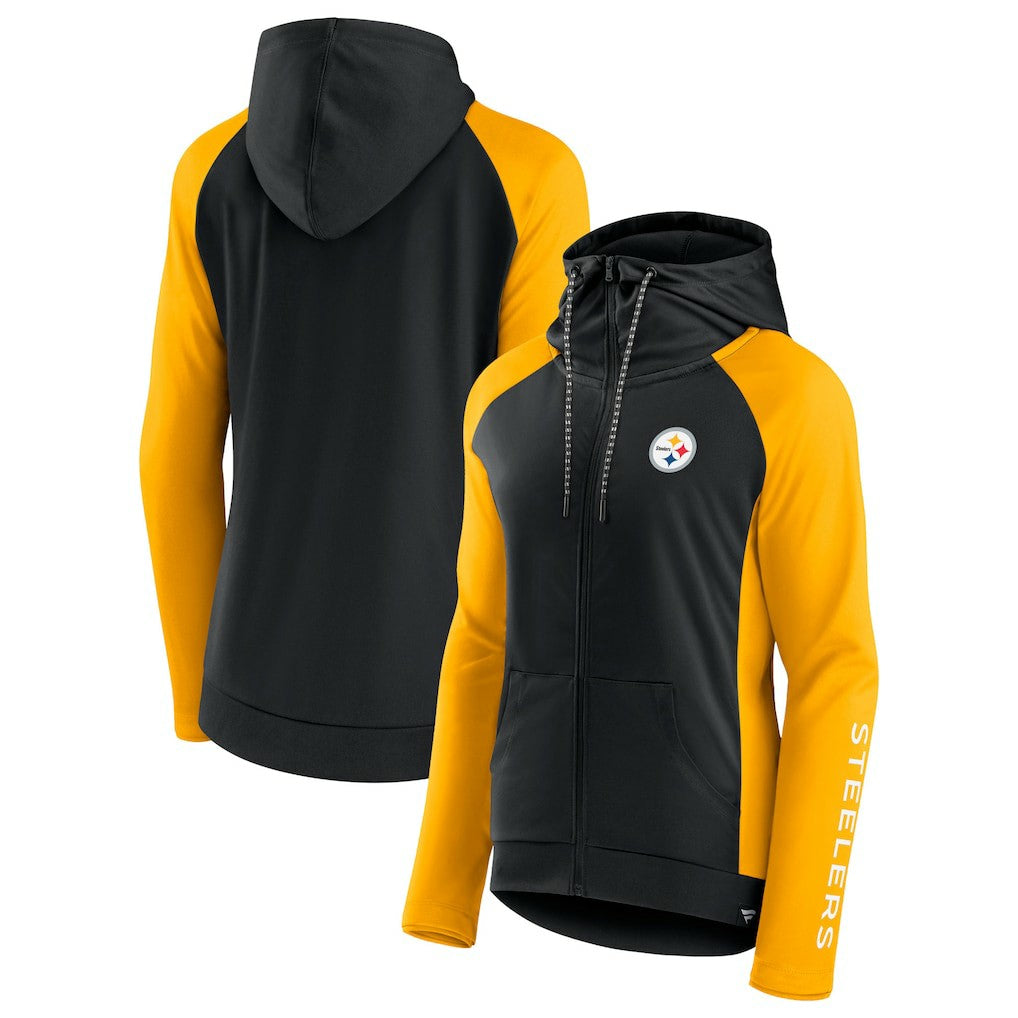 Pittsburgh Steelers Women's End Around Lightweight Raglan Full-Zip Hoodie Jacket Black/Gold | Fanatics