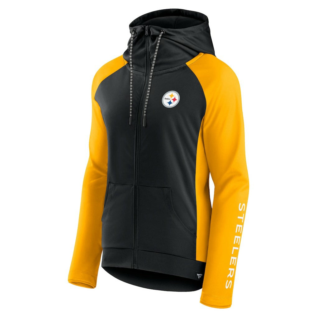 Pittsburgh Steelers Women's End Around Lightweight Raglan Full-Zip Hoodie Jacket Black/Gold | Fanatics