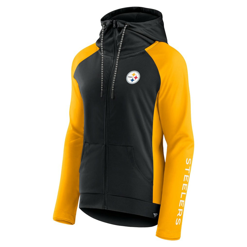 Pittsburgh Steelers Women's End Around Lightweight Raglan Full-Zip Hoodie Jacket Black/Gold | Fanatics