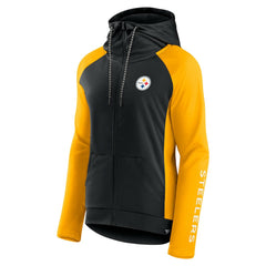 Pittsburgh Steelers Women's End Around Lightweight Raglan Full-Zip Hoodie Jacket Black/Gold | Fanatics