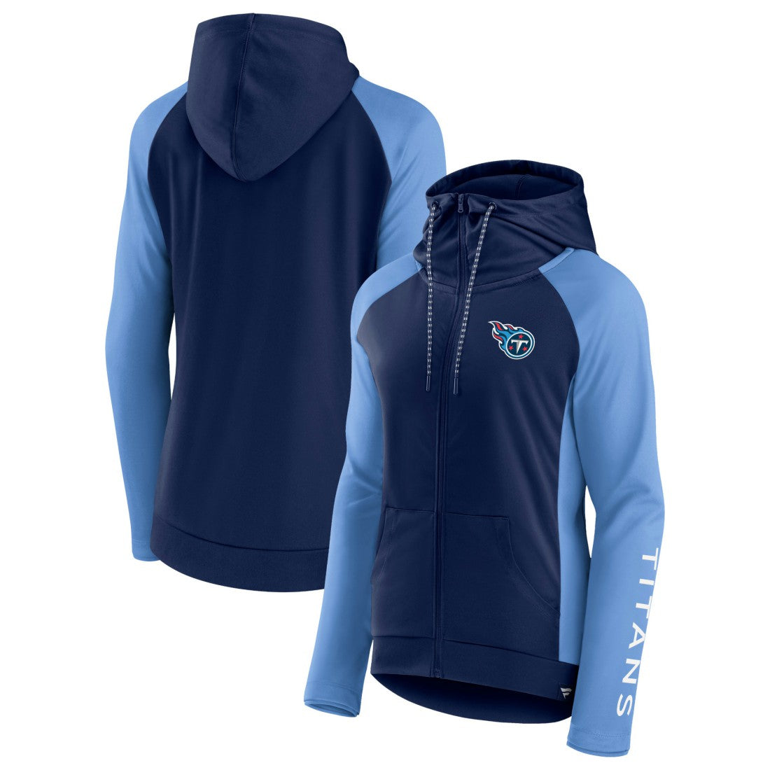 Tennessee Titans Women's End Around Lightweight Raglan Full-Zip Hoodie Jacket Navy/Light Blue | Fanatics