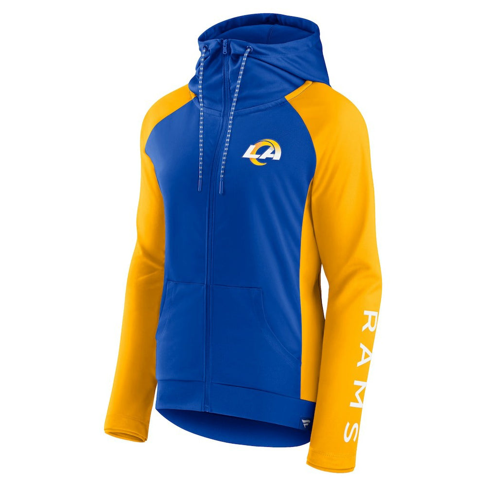 Los Angeles Rams Women's End Around Lightweight Raglan Full-Zip Hoodie Jacket Royal/Gold | Fanatics