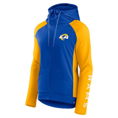 Los Angeles Rams Women's End Around Lightweight Raglan Full-Zip Hoodie Jacket Royal/Gold | Fanatics