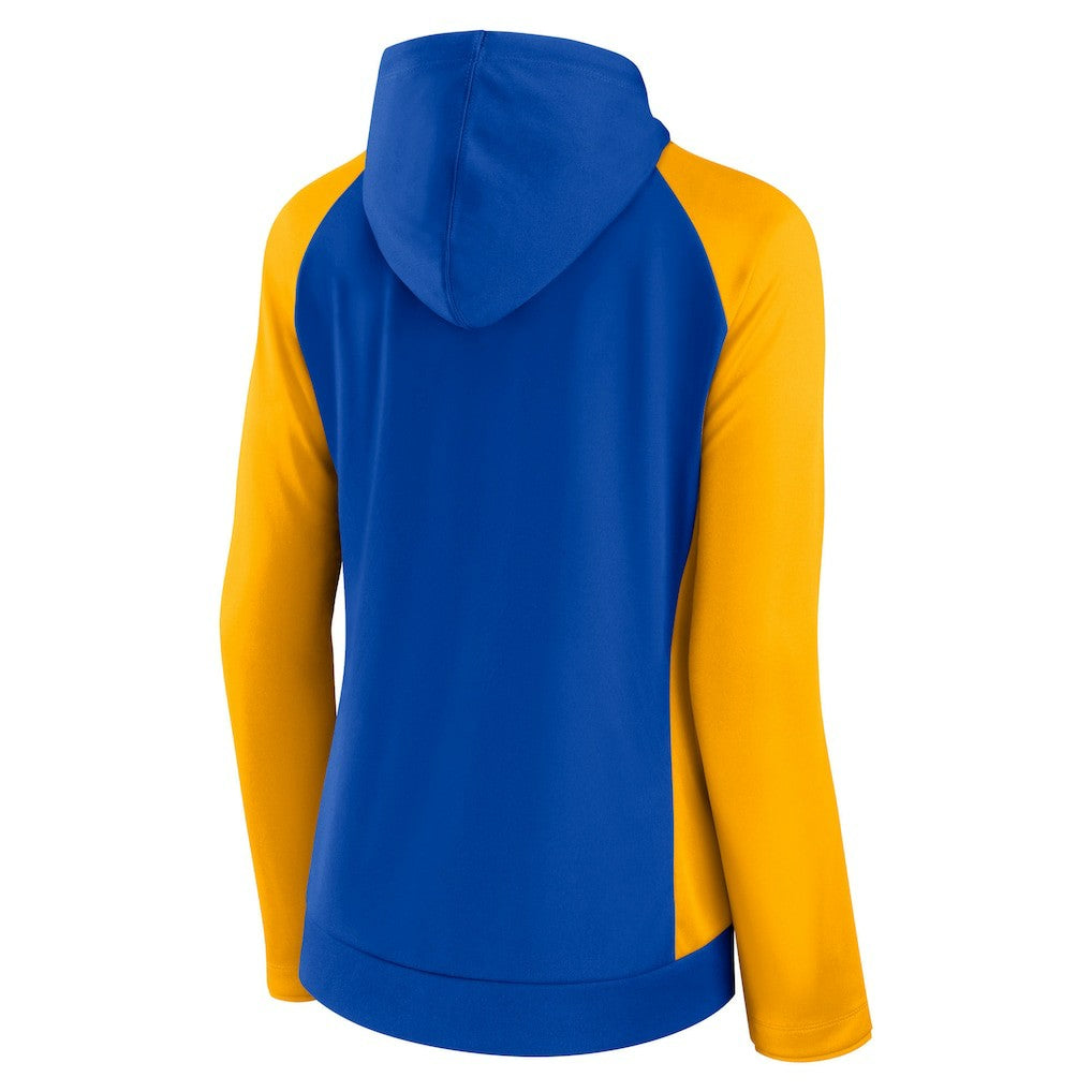 Los Angeles Rams Women's End Around Lightweight Raglan Full-Zip Hoodie Jacket Royal/Gold | Fanatics