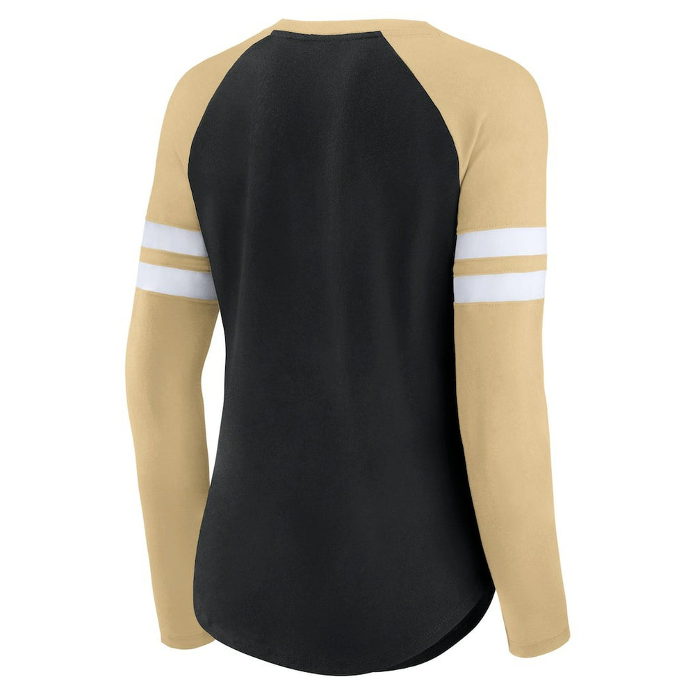 New Orleans Saints Women's True to Form Raglan Lace-Up V-Neck Long Sleeve T-Shirt Black/Gold | Fanatics
