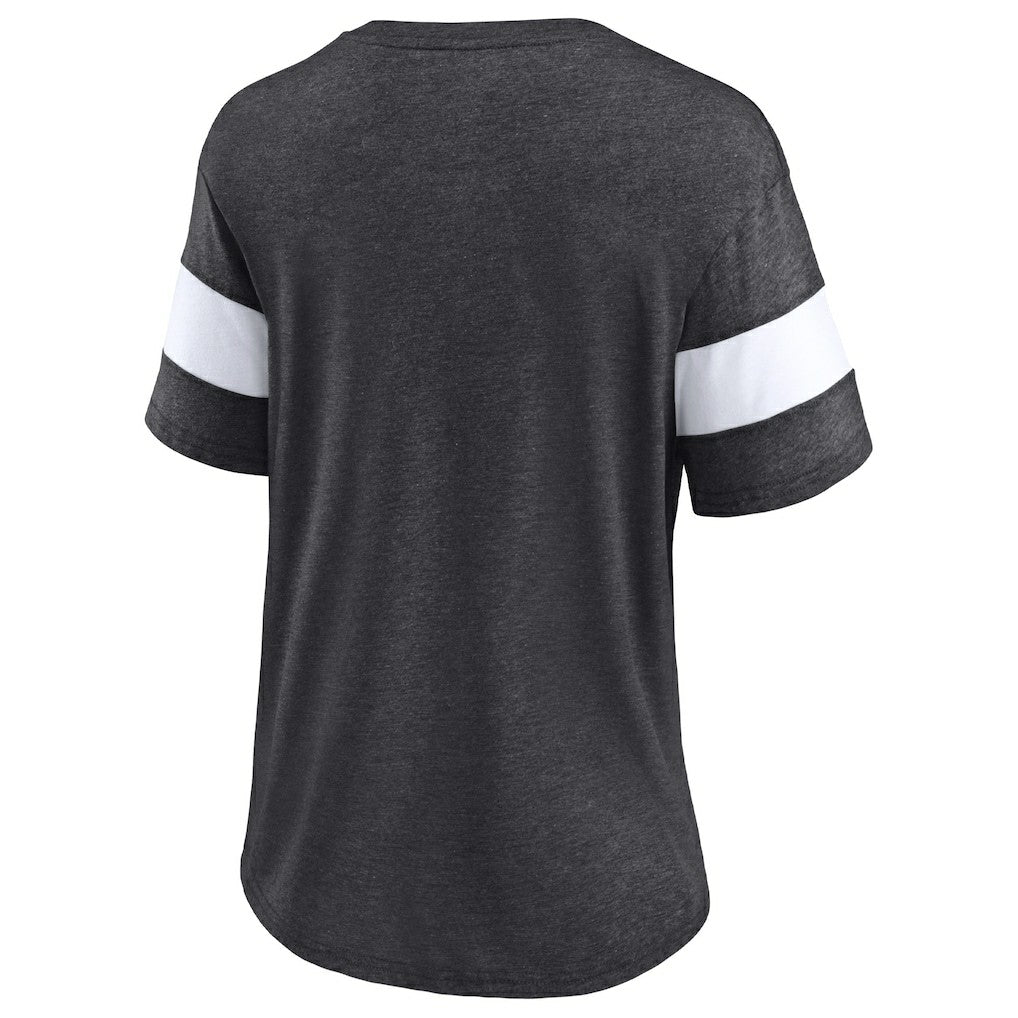 New Orleans Saints Women's Distressed Team Tri-Blend V-Neck T-Shirt Heathered Charcoal/White | Fanatics
