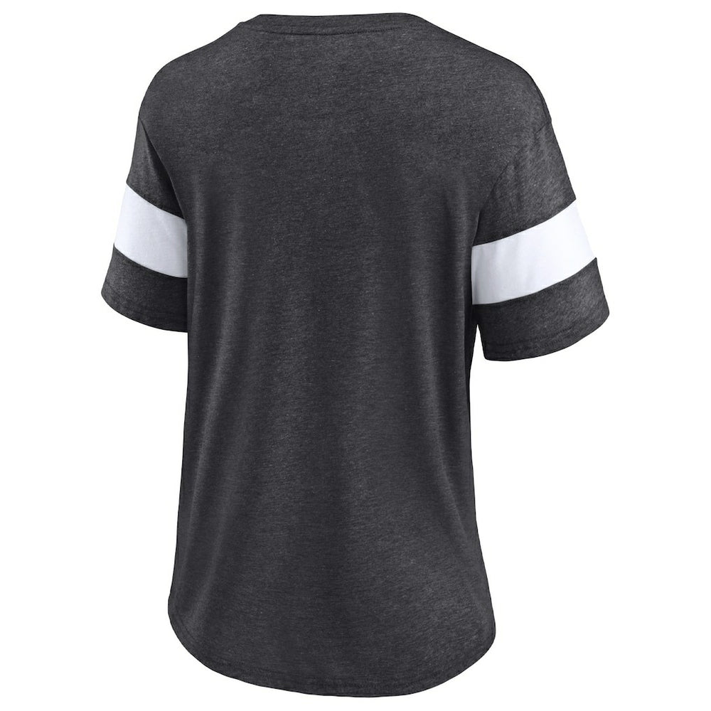 New Orleans Saints Women's Distressed Team Tri-Blend V-Neck T-Shirt Heathered Charcoal/White | Fanatics