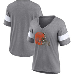 Cleveland Browns Women's Distressed Team Tri-Blend V-Neck T-Shirt Heathered Gray/White | Fanatics