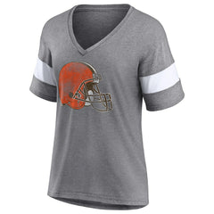 Cleveland Browns Women's Distressed Team Tri-Blend V-Neck T-Shirt Heathered Gray/White | Fanatics