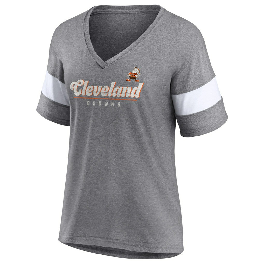 Cleveland Browns Women's Give It All Half-Sleeve Tri-Blend V-Neck T-Shirt Heather Gray | Fanatics