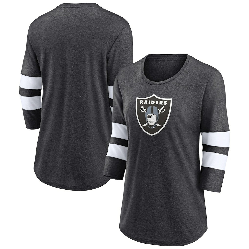 Las Vegas Raiders Women's Primary Logo 3/4 Sleeve Scoop Neck T-Shirt Heathered Charcoal | Fanatics