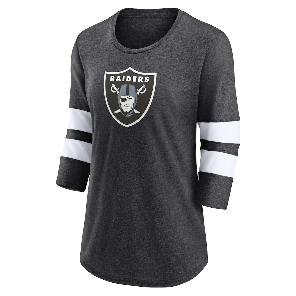 Las Vegas Raiders Women's Primary Logo 3/4 Sleeve Scoop Neck T-Shirt Heathered Charcoal | Fanatics