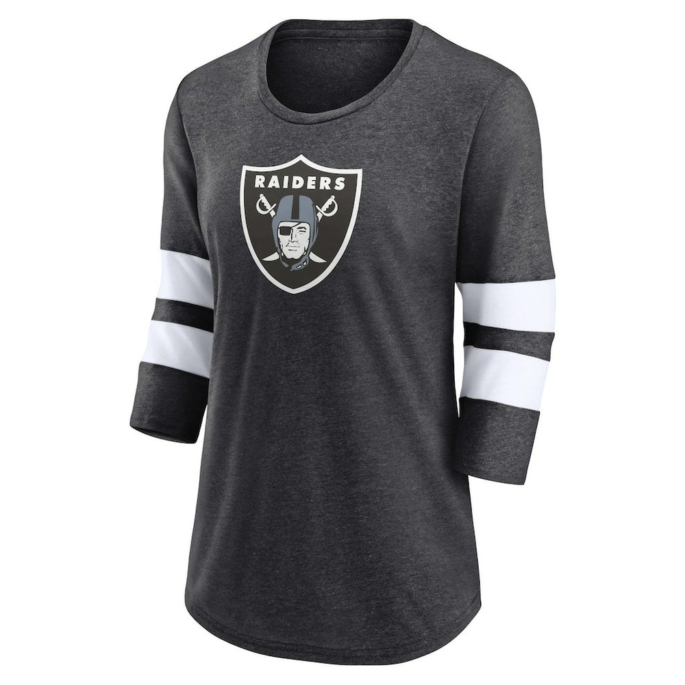Las Vegas Raiders Women's Primary Logo 3/4 Sleeve Scoop Neck T-Shirt Heathered Charcoal | Fanatics